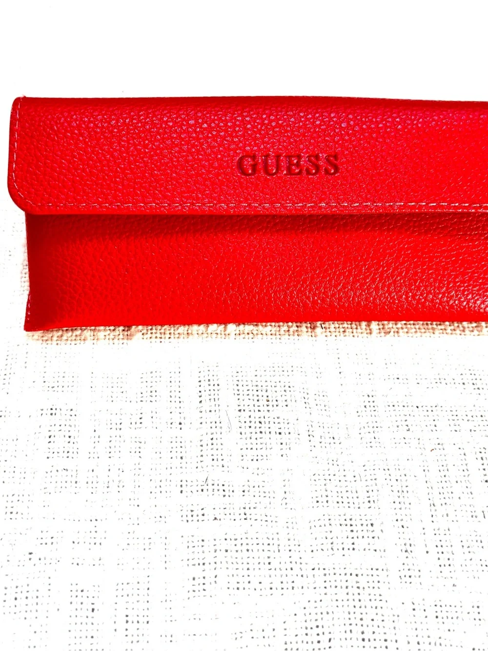 GUESS Red Pebbled Leather Flap glasses case